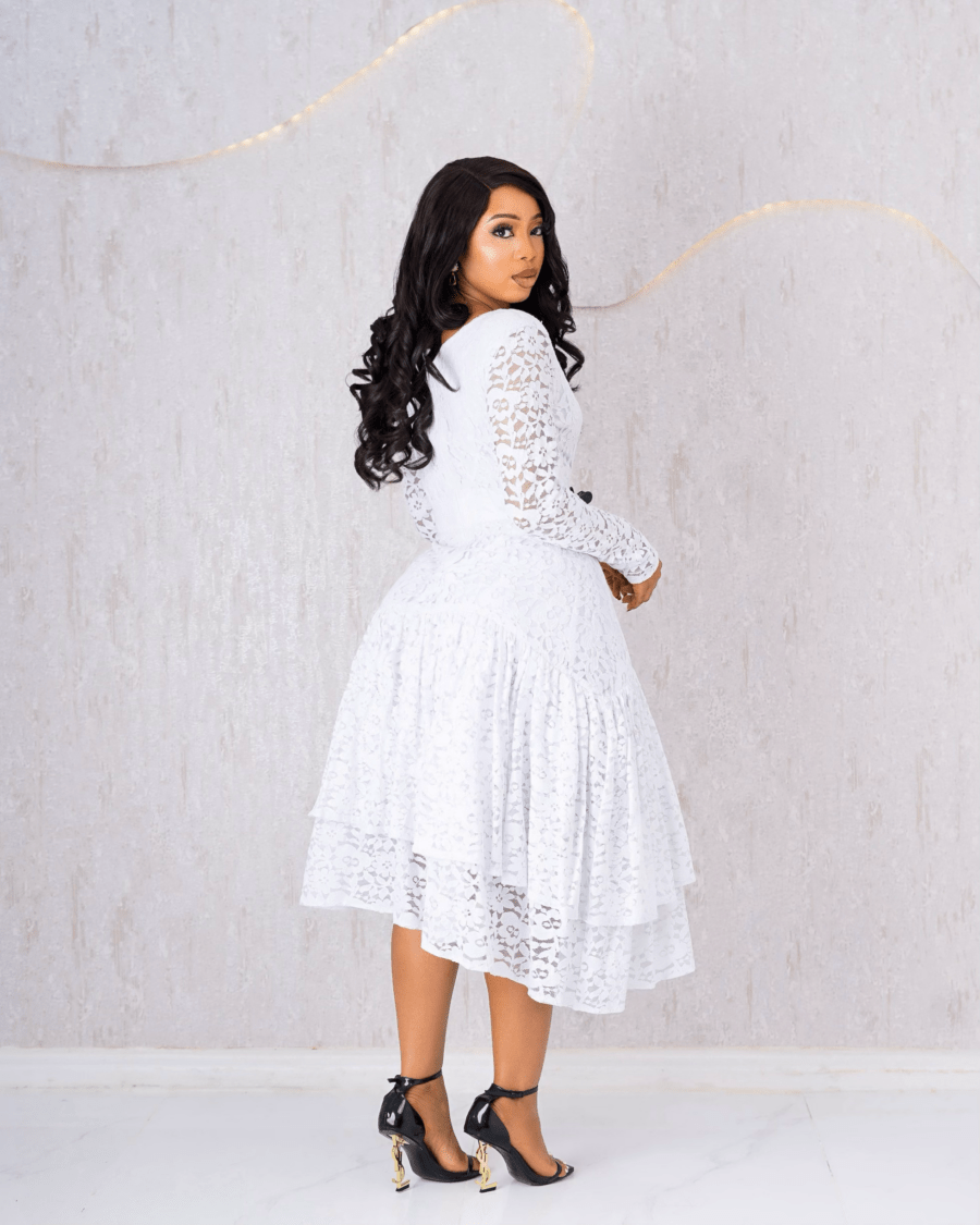 WHITE LAYERED LACE DRESS